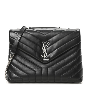 SAINT LAURENT Calfskin Y Quilted Monogram Medium Loulou Chain Satchel Black