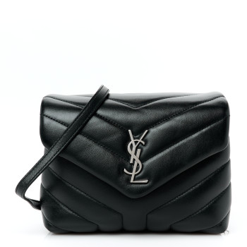 SAINT LAURENT Calfskin Y Quilted Monogram Toy Loulou Crossbody Bag Black