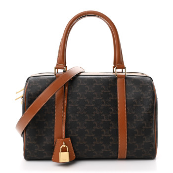 CELINE Triomphe Canvas Calfskin Large Boston Bag Tan