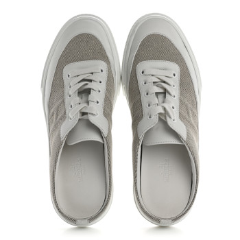 HERMES Calfskin H Canvas Keep Mule Sneakers 39.5 Prunoir White