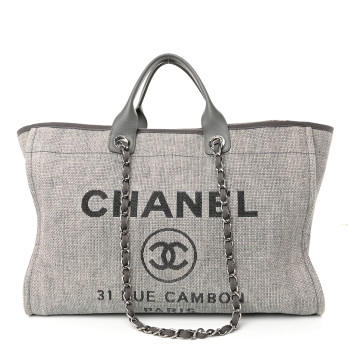 CHANEL Woven Straw Raffia Large Deauville Tote Grey