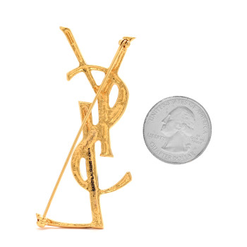 SAINT LAURENT Monogram Crocodile Opyum Brooch Gold