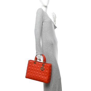 CHRISTIAN DIOR Lambskin Cannage Large Lady Dior Orange