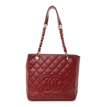 CHANEL Caviar Quilted Petit Shopping Tote PST Red
