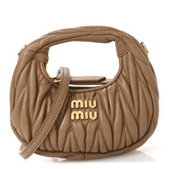 MIU MIU Nappa Matelasse Micro Wander Hobo Caramel