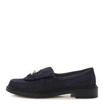 CHANEL Denim CC Turnlock Loafers 39.5 Dark Blue