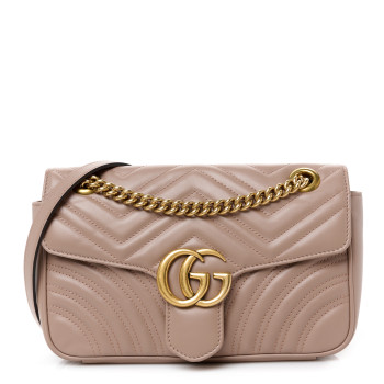 GUCCI Calfskin Matelasse Small GG Marmont Shoulder Bag Porcelain Rose