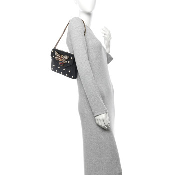 GUCCI Nappa Pearl Studded Mini Queen Margaret Broadway Shoulder Bag Black