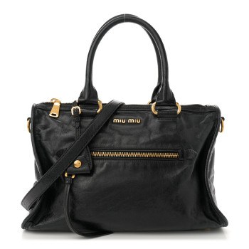 MIU MIU Vitello Shine Zip Tote Black