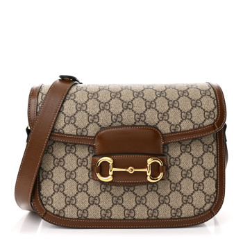 GUCCI GG Supreme Monogram Horsebit 1955 Shoulder Bag Beige Brown Sugar