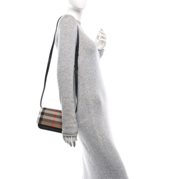 BURBERRY Grained Calfskin House Check Small Madison Shoulder Bag Black