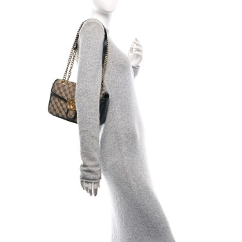GUCCI Monogram Matelasse Diagonal Small GG Marmont Shoulder Bag Beige Black