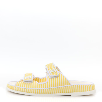 CHANEL Printed Calfskin Velcro Dad Flat Mules 40 White Yellow