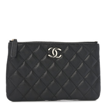 CHANEL Caviar Quilted Crystal Enamel Cosmetic Case Black