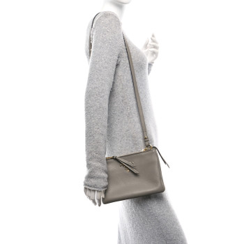 PRADA Vitello Phenix Double Zip Crossbody Bag Argilla