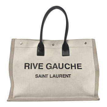 SAINT LAURENT Linen Calfskin Rive Gauche Tote Greggio Natural