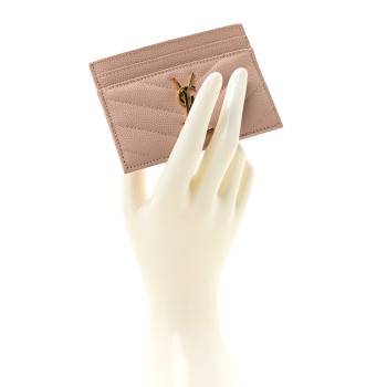 SAINT LAURENT Grain De Poudre Matelasse Chevron Monogram Credit Card Case Pale Pink