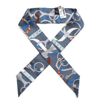 HERMES Silk Panoplie Equestre Twilly Gris Ciel Orange