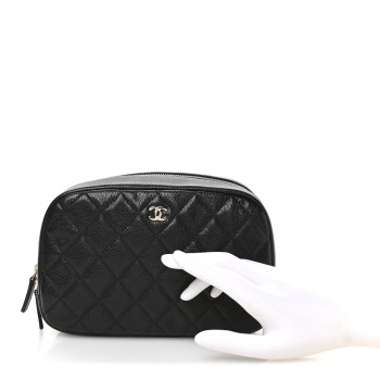 CHANEL Caviar Quilted Medium Curvy Pouch Cosmetic Case Black