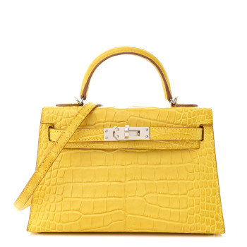 HERMES Matte Alligator Mini Kelly Sellier 20 Mimosa