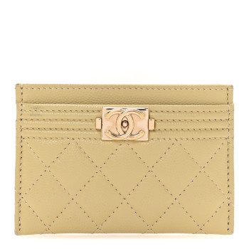 CHANEL Caviar Quilted Boy Card Holder Light Green