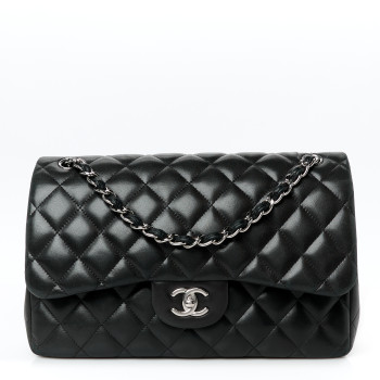 CHANEL Lambskin Quilted Jumbo Double Flap Black