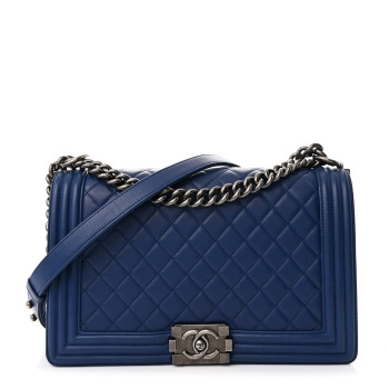 CHANEL Lambskin Quilted New Medium Boy Flap Navy