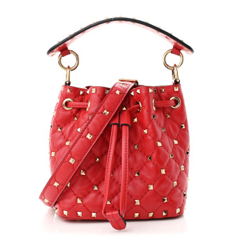 VALENTINO GARAVANI Nappa Mini Rockstud Spike Bucket Bag Rouge Pur
