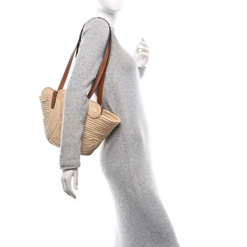 CELINE Braided Raffia Calfskin Triomphe Small Panier Tan