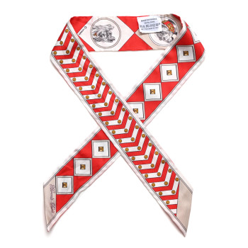 HERMES Silk Colliers Et Chiens Twilly Rouge White Mastic