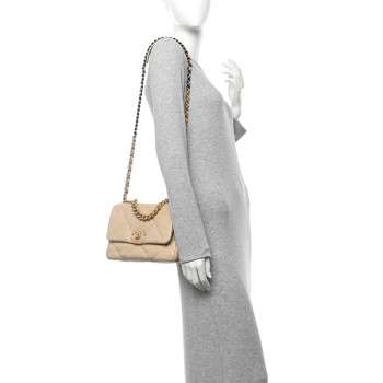 CHANEL Lambskin Quilted Medium Chanel 19 Flap Beige