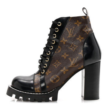 LOUIS VUITTON Patent Calfskin Monogram Star Trail Ankle Boots 38.5 Black