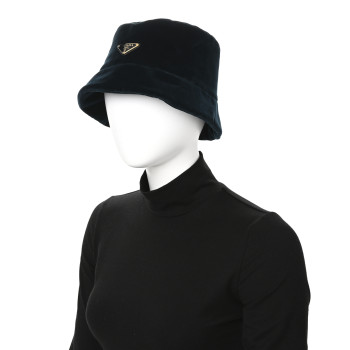 PRADA Velvet Triangle Womens Bucket Hat L Petrolio