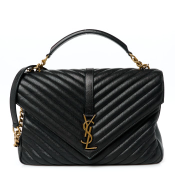 SAINT LAURENT Sheepskin Matelasse Chevron Monogram Large College Bag Black