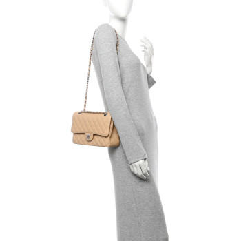 CHANEL Caviar Quilted Medium Double Flap Beige