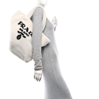PRADA Shearling Logo Tote White Black