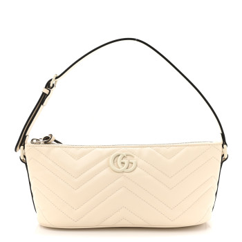 GUCCI Calfskin Matelasse Chevron Monochrome GG Marmont Sling Shoulder Bag Mystic White
