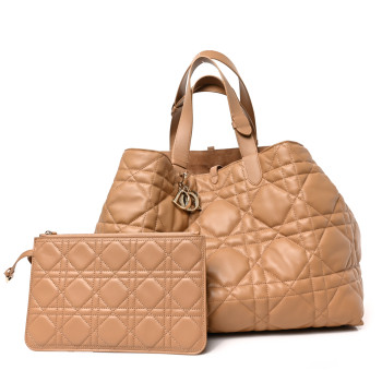 CHRISTIAN DIOR Calfskin Macrocannage Large Toujours Tan