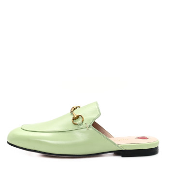 GUCCI Malaga Kid Womens Princetown Slippers 37 Pistachio Green