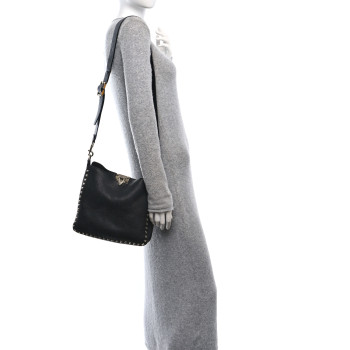 VALENTINO GARAVANI Pebbled Calfskin Small Rockstud Flip-Lock Messenger Bag Black