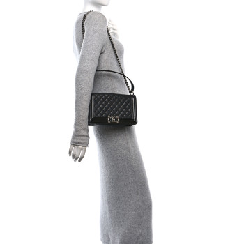 CHANEL Goatskin Quilted Patent Medium Duo Boy Flap Black