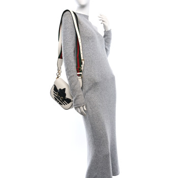 GUCCI X ADIDAS Textured Dollar Calfskin Web Trefoil Mini Horsebit 1955 Shoulder Bag Off White Black