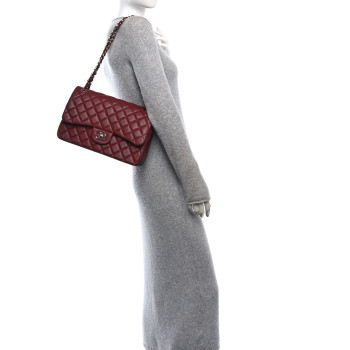 CHANEL Lambskin Quilted Jumbo Double Flap Burgundy