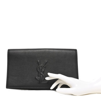 SAINT LAURENT Goatskin Monogram Large Belle De Jour Clutch Black