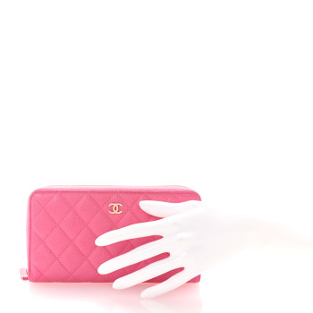 CHANEL Caviar Quilted Large Gusset Zip Around Wallet Pink