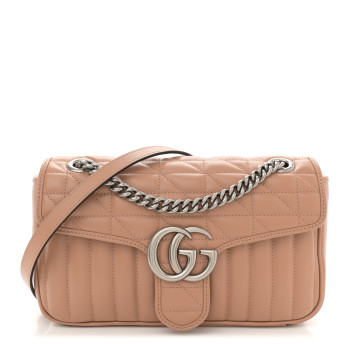 GUCCI Calfskin Matelasse Aria Small GG Marmont Shoulder Bag Camelia