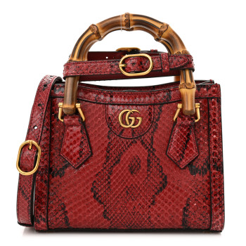 GUCCI Snakeskin Mini Diana Tote Bag Red