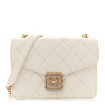 CHANEL Calfskin Strass Quilted Flap White