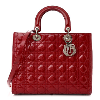 CHRISTIAN DIOR Patent Cannage Large Lady Dior Red