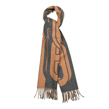 HERMES Cashmere Boucles et Camails Muffler Marine Caramel